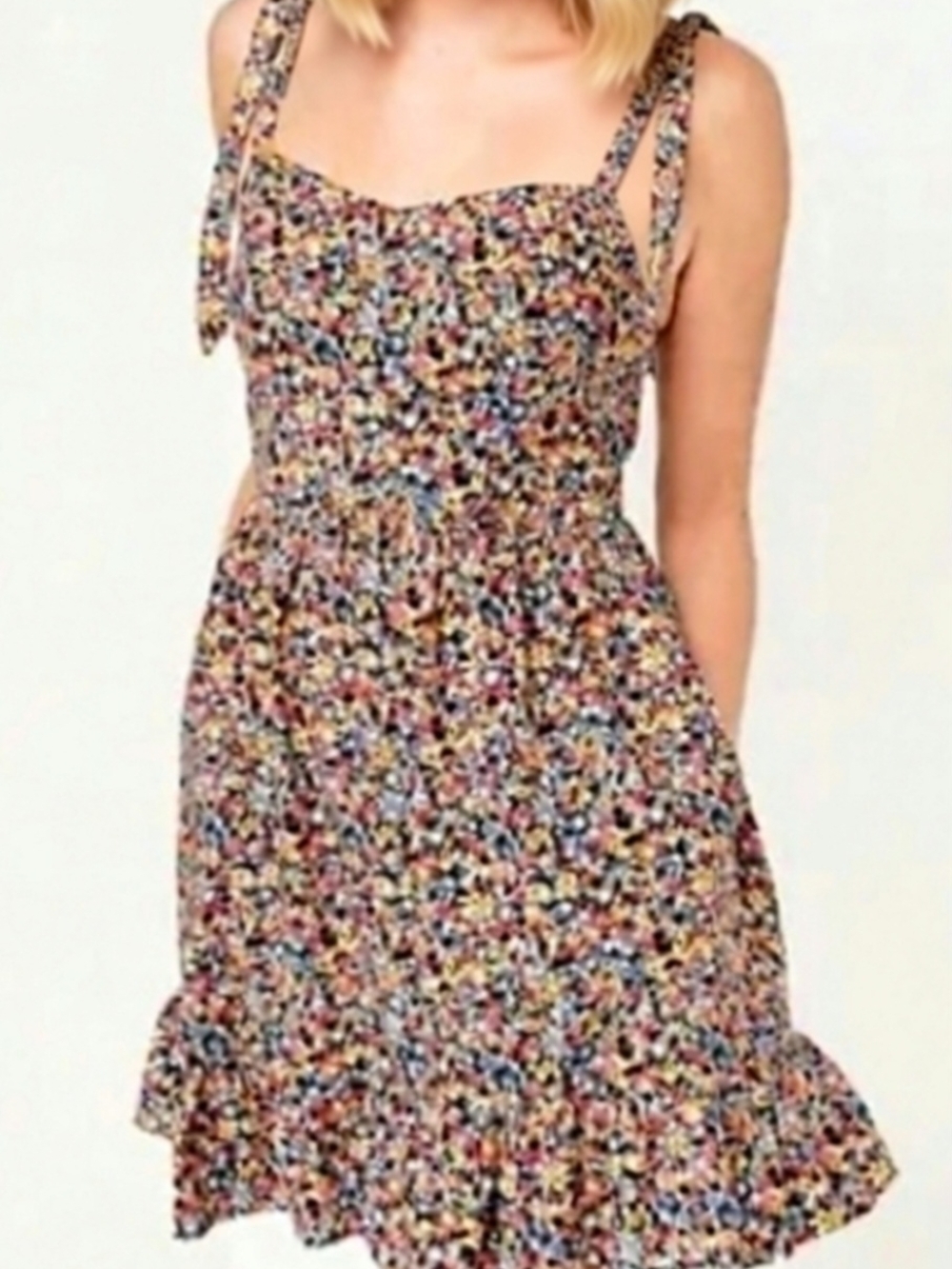 Old Navy Multi-Color Floral Print Tie-String Babydoll Dress W/Pockets Size M